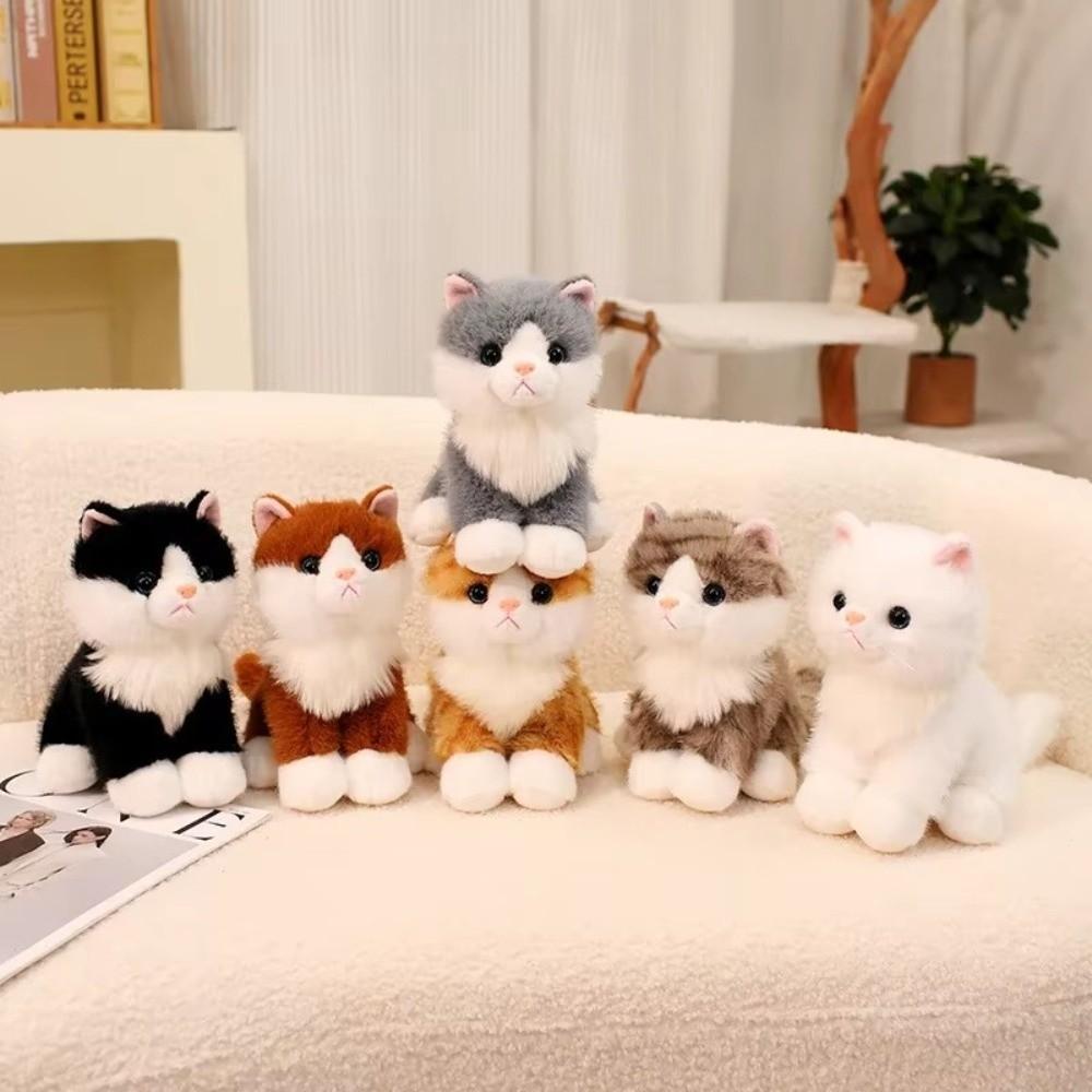 Soft Plush Stuffed Animal Cat Fluffy Plush Cat Toy Sitting Cat Simulation Cat Doll Sofa Decor