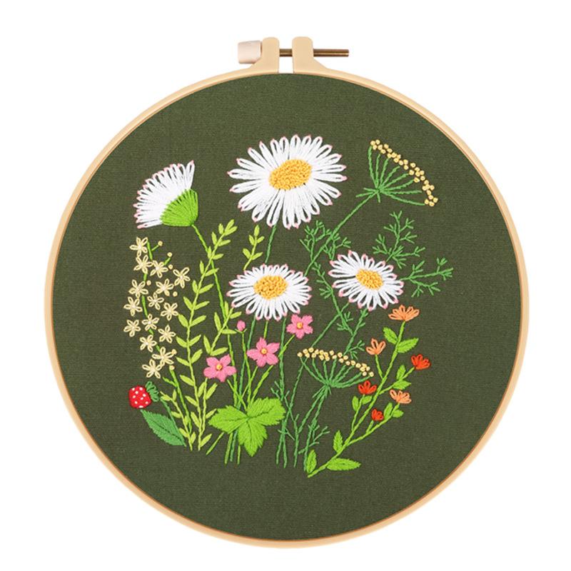 Green Chrysanthemum Dandelion Green Daisy Wreath Diy Handmade Embroidery Material Pack Cotton Cloth