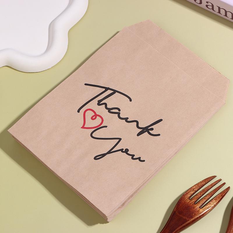 25 Pcs 13X18Cm "Thank You" Paper Gift Bags Kraft Favor Bags Flat Cookie Candy Snack Dessert Packaging Bag For Weddings Party