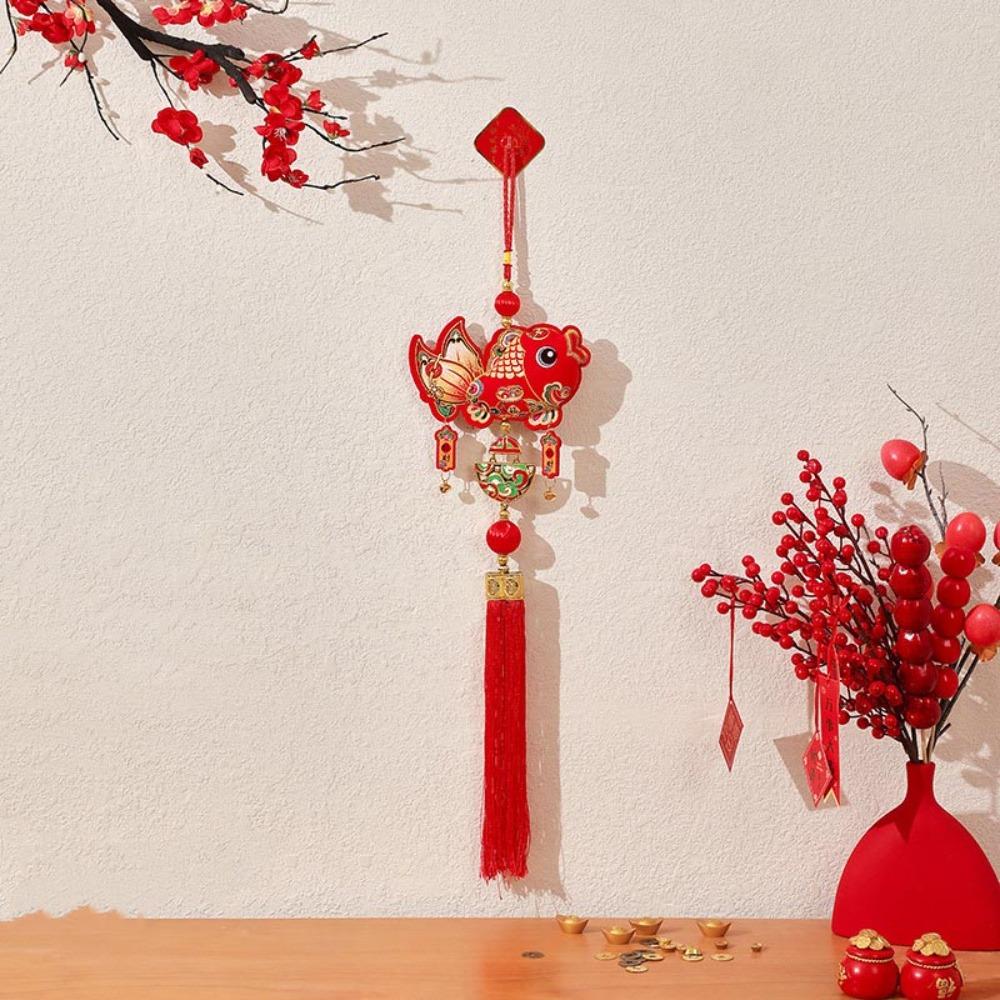 Вышивка Новогодний Благословляющий Кулон Красная Рыба Кои Счастливые Подвесные Украшения С Кисточками Мешочек Удачи Весенний Фестиваль Музыка Ветра