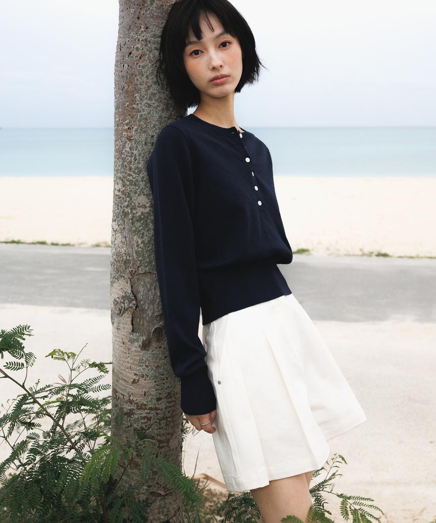 DEHEVE Summer Henley Neck Knit [Navy]
