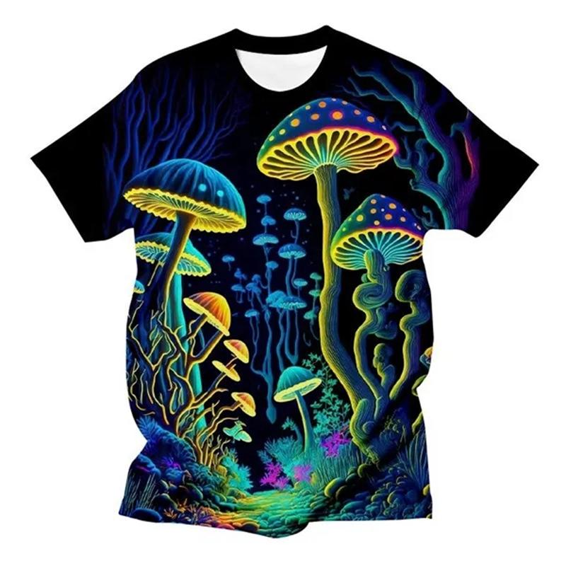 New Summer Art Design Colorful Mushroom Pattern 3D Print T-Shirt Men WomenShort Sleeve Oversized Harajuku Tees Top Kid Clothing
