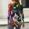 Women's Fashionable Casual Christmas Printed V-neck Three-quarter Sleeve Decorated Button Top