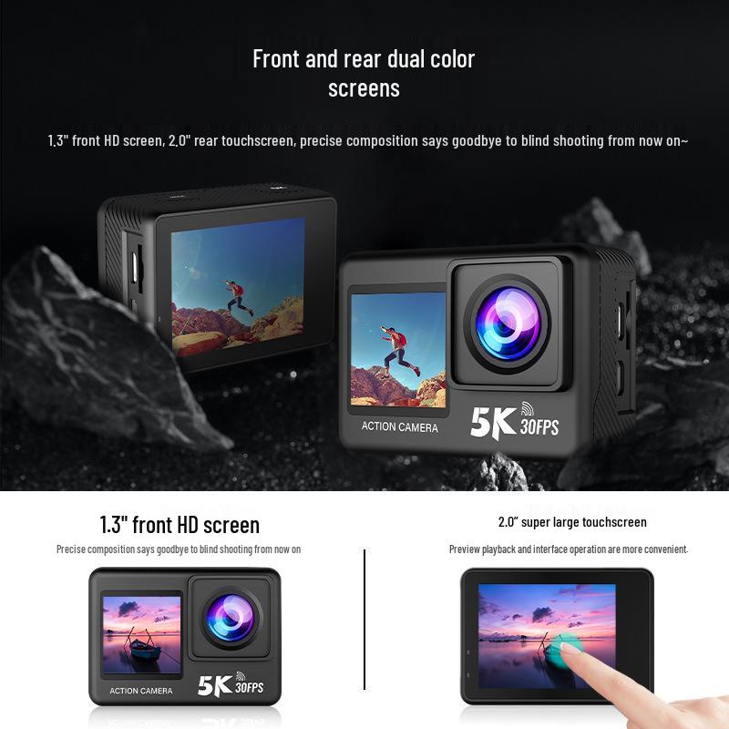 5K HD Sports Camera with Image Stabilization, Dual Color Screen & WiFi Remote for Outdoor Cycling