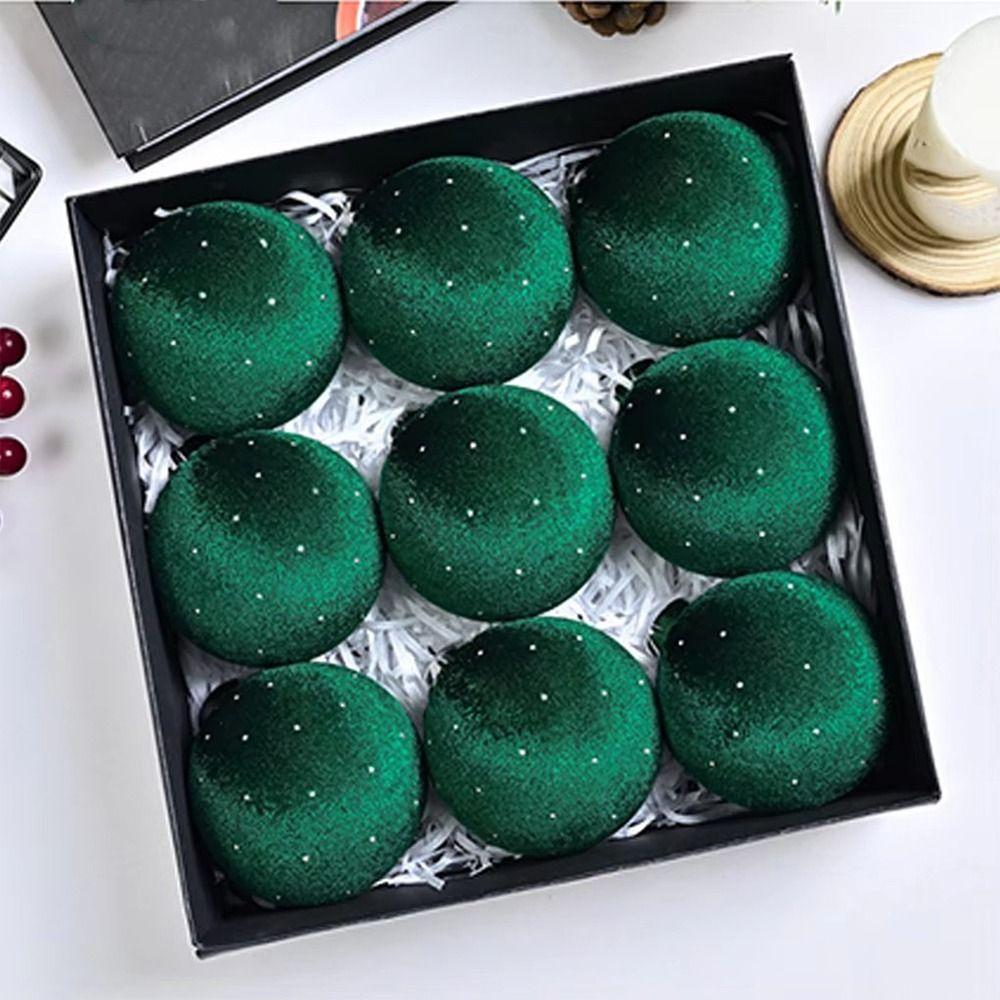 9pcs/set Flocking Velvet Christmas Balls Glitter Xmas Tree Pendant Christmas Spheres  Party Favors