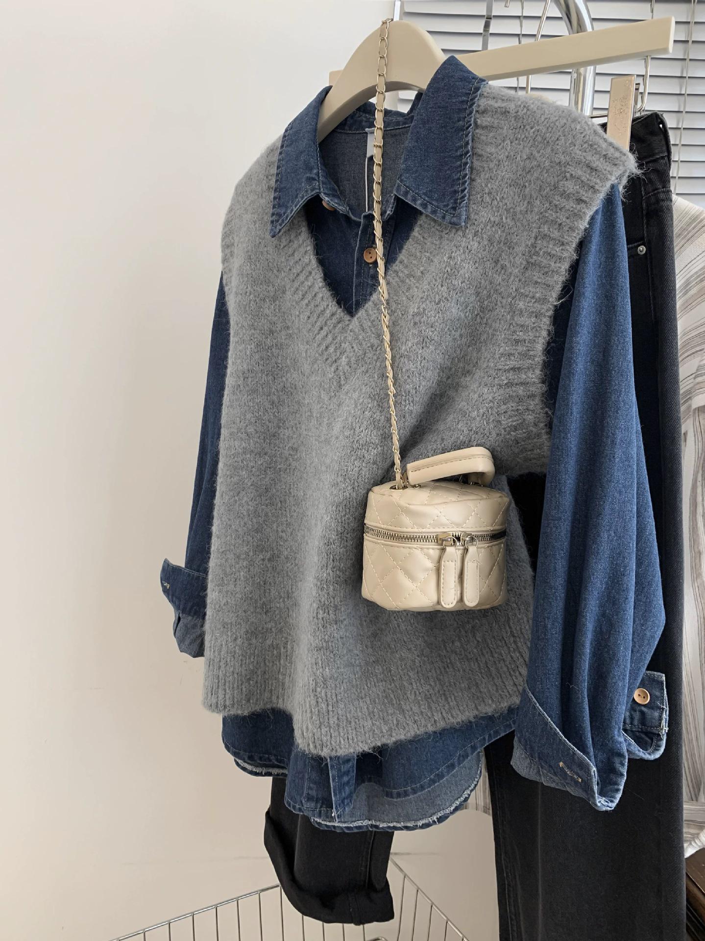 Plus Size Women s Grey V-neck Knit Cardigan Vest - Early Autumn 2025 Sweater 2XL серый