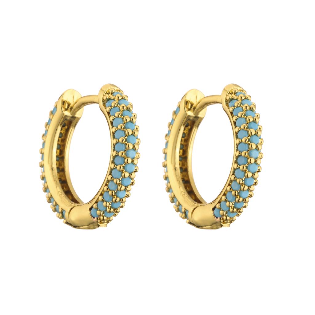 18K Gold Plated Brass Huggie Earrings with CZ Zircon Thin Ear Hoops Earring for Women Round Colorful Earring Piercing