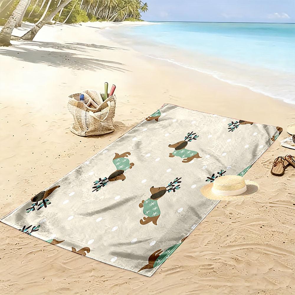 Playful reindeer-patterned companions Print beach towel, quick drying, suitable for travel, outdoor sports, jogging, the beach and swimming, gift