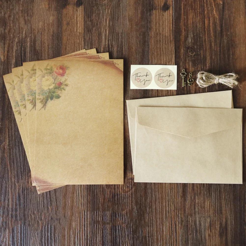Europe Style Kraft Envelope Letter Paper With Rope Vintage Letter Message Pad Wedding Letter School Stationery Writing Supplies