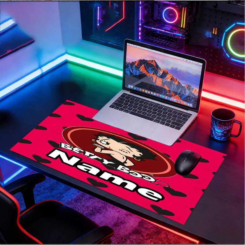 Custom Name Personalized Betty Boop Pattern Mousepad, Laptop PC Desk Mat, Decorative Desk Mat for Home Keyboard Pad Gift