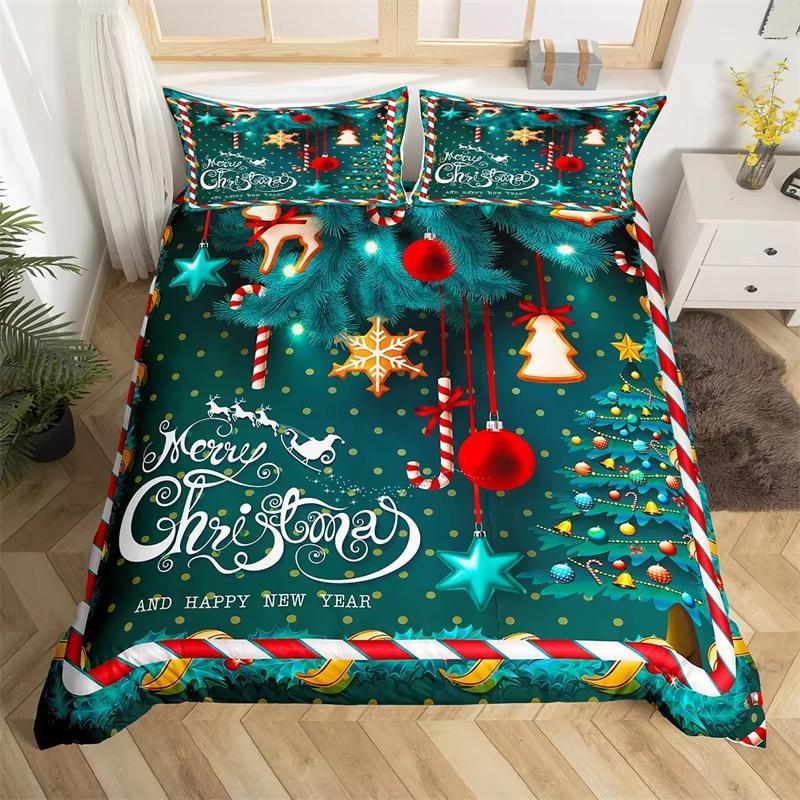 Kreslený Zimní Dům Povlak na Peřinu Roztomilé Zvíře Jelen Santa Claus Ložní Soupravy Vánoční Téma Rustikální Farmářský Styl Přikrývka