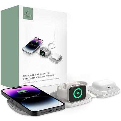 Tech-Protect Qi15W-A32 3In1 Magnetic Magsafe Wireless Charger Gray