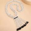 Salircon New Boho Multilayer Rice Beaded Necklace Women Exquisite Charm Long Crystal Chain Necklace Tassel Sweater Chain Jewelry