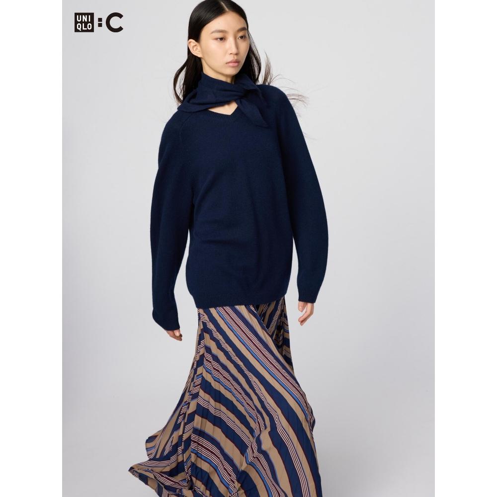 Uniqlo Cashmere Relaxed V Neck Sweater With Scarf