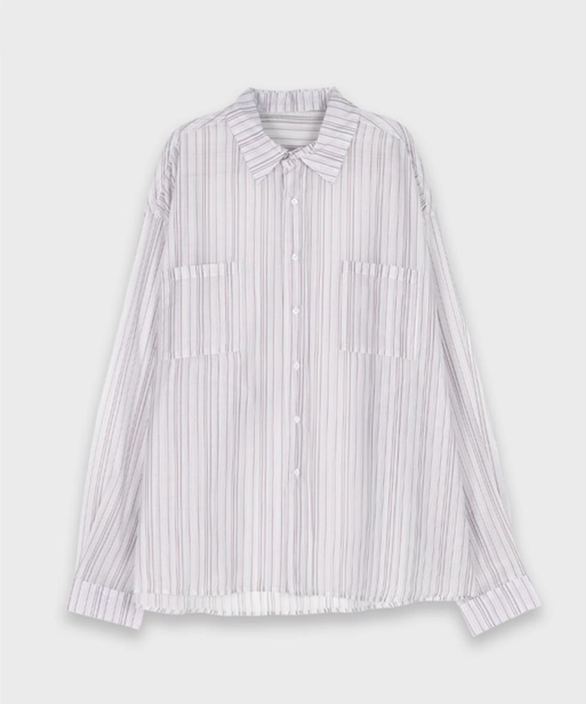 CHICKS Oversized Striped See-Through Shirt Blue