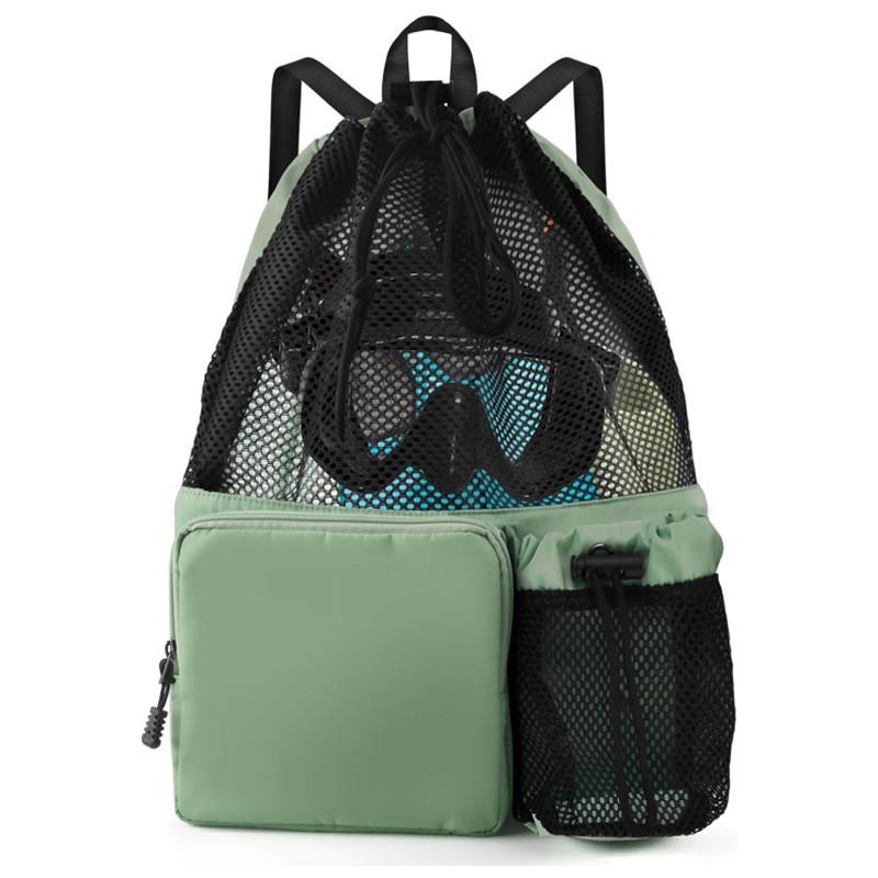 1pcs Mesh Drawstring Backpack Large Capacity Gym Beach Travel Bag Polyester Outdoor Sports Backpack