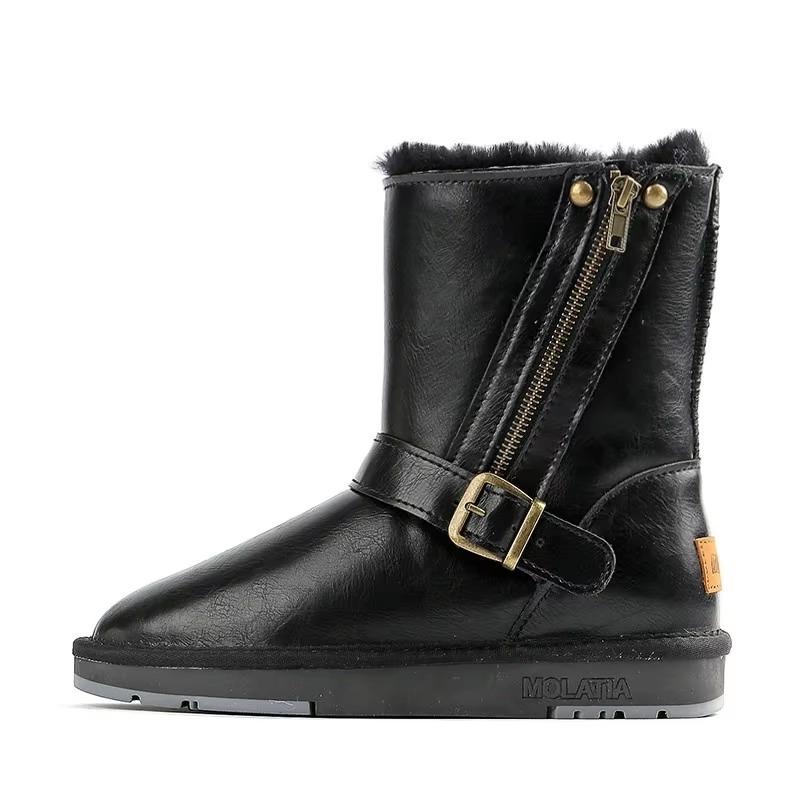 Fashion Winter Plus Velvet Mid-Calf Boots 2024 High Quality Side Zipper Women's Boots Fashion Belt Buckle Daily Boots Women Ladies Shoes