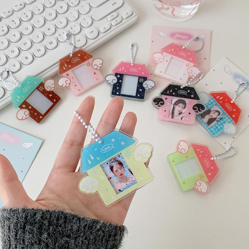 Korean Ins Style Y2K Wing House Hard Card Folder Brick Acrylic For 1Inch Id Photo Storage Display Pendant Keychain Ornaments