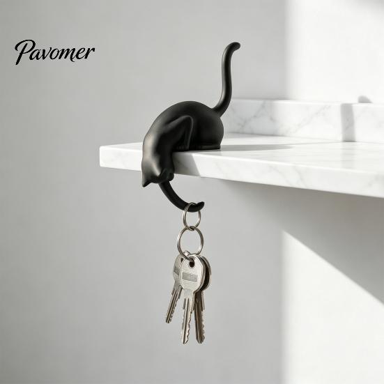 Modern Entryway Decor Cat Hook with Lantern, 3D Printed LED Light Decorative Handmade Craft Wall Hook, Creative Shelf for Bookshelf Desk And