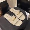 Popular small fragrant cool slippers women's outer wear 2025 summer fashionable versatile metal buckle design one-word flat bottom sandals