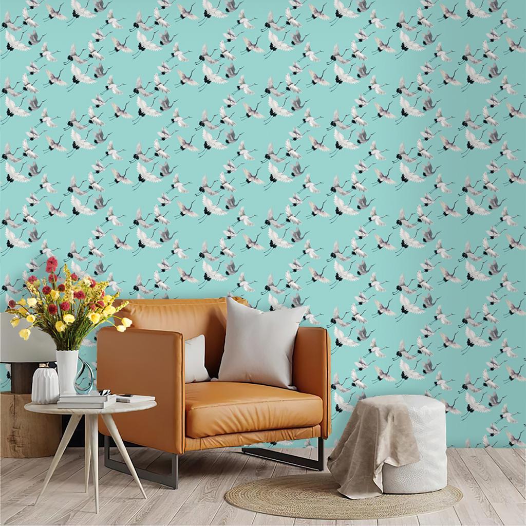 Blue Crane Wallpaper Peel and Stick Removable Self Adhesive Bird Wallpapers for Bedroom Living Room Cabinet Decor Contact Paper