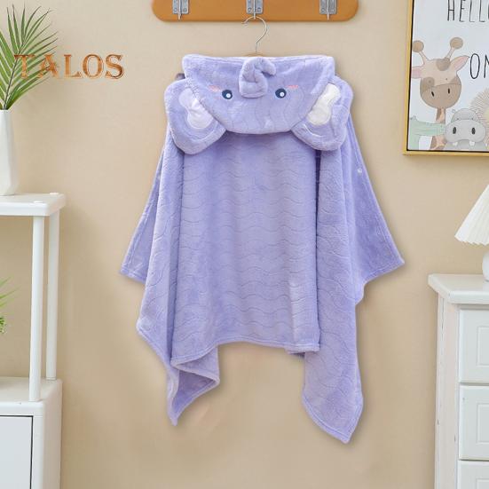 Children Coral Velvet Hooded Bath Towel Cloak Cartoon Animal Shape Faster Absorption Technology Animal Ear Hood Baby Shower Robe