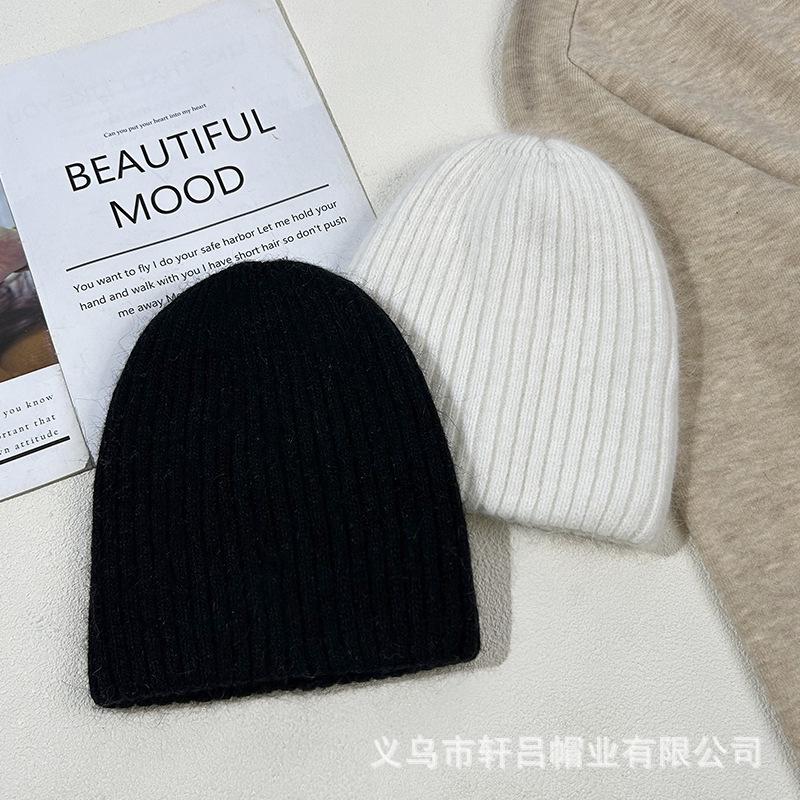 Autumn and Winter Rabbit Fur Warm Light Board Thick Strip Knitted Hat Men and Women Fashion Versatile Bag Head Cold Hat Wool Hat