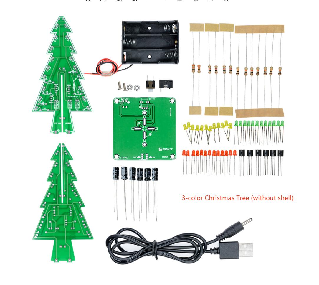 

LED Colorful Christmas Tree DIY Kit Flashing Light Circuit Kit Electronic Fun Gifts Soldering Practice Kit With USB Power Cable зелёный