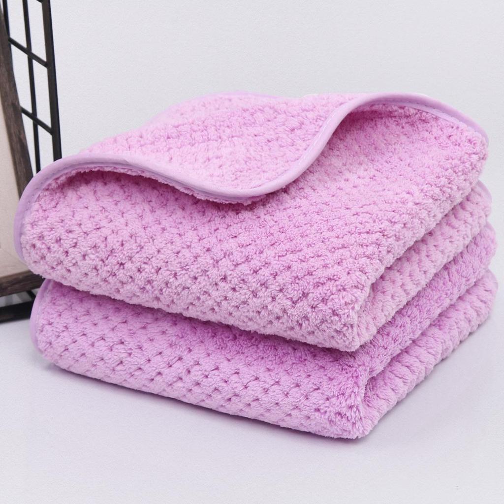 Soft High-Density Coral Fleece Towel - Absorbent, Thick Face & Hair Drying with Fresh 3D Floral Design