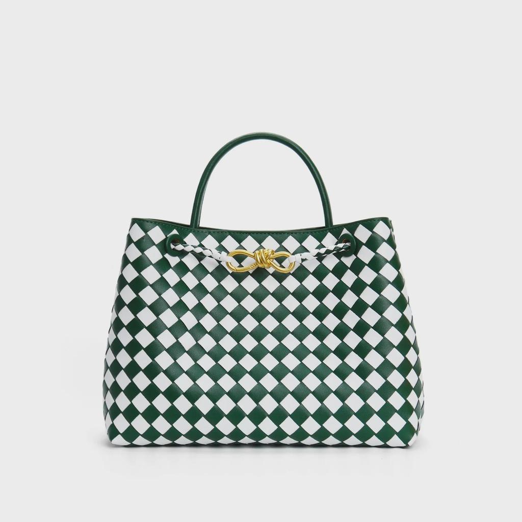 2023 Trendy Woven Tote Bag: Gold Hardware, Rope Buckle, Diamond Design, Large Capacity, Shoulder & Crossbody for Women