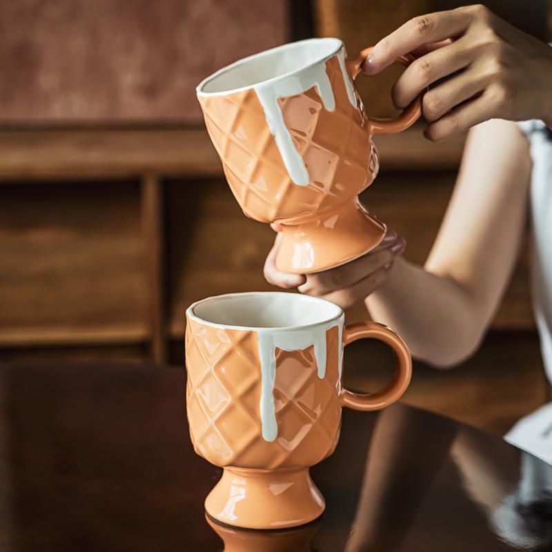 High Value Ice Cream Mug Girls Ceramic Cup Creative Goblet Household Water Cup Breakfast Cup Coffee Cup