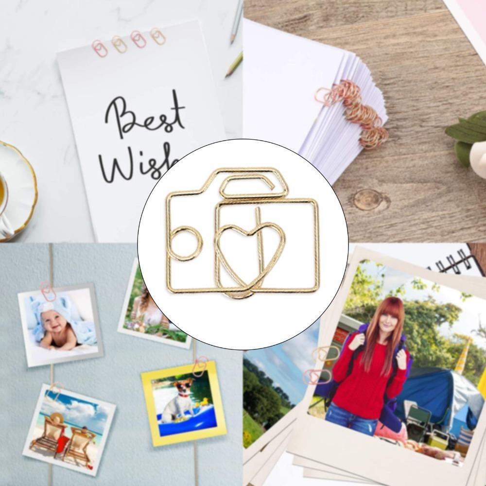 80PCS Gold/Rose Gold Paperclip Camera Shaped Metal Paper Clip  Study Organizer золотой