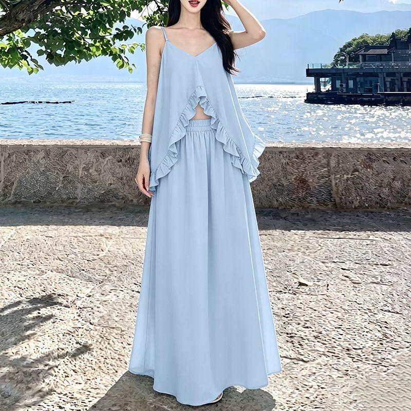ZANZEA Women Sleeveless Camisoles and Long Skirts Casual Two Piece Suit Sets