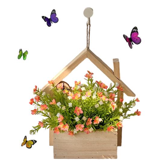 Wood Wall Planter with Artificial Plants, LED Lighted Rustic Farmhouse Wall Decor, Hanging Fake Plants Flowers Holder Vase for Bedroom Living Room