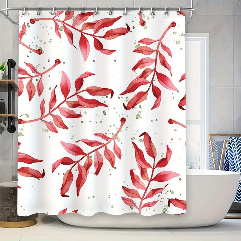 

Luxury Red Watercolor Leaf Shower Curtain Waterproof Decor Bath Mat Tapes Tiles Washable Home Decoration for Bathroom White 205x 90x180cm