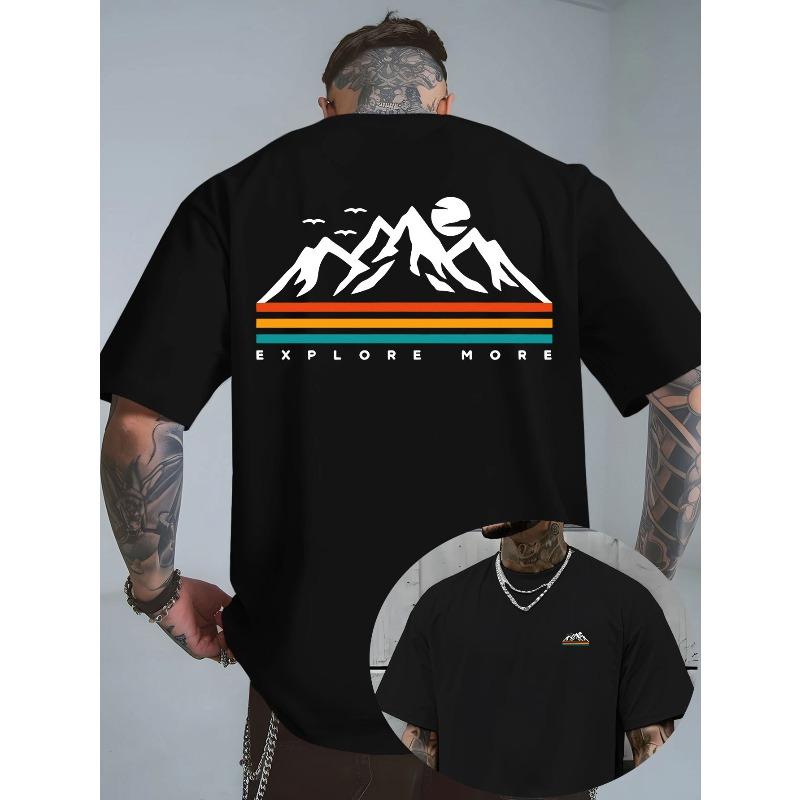 Men s Fashion Exploration Mountain Logo Printed T-shirt, Short Sleeve Round Neck Casual Top, Suitable for Summer and Spring, Short Sleeve Top S