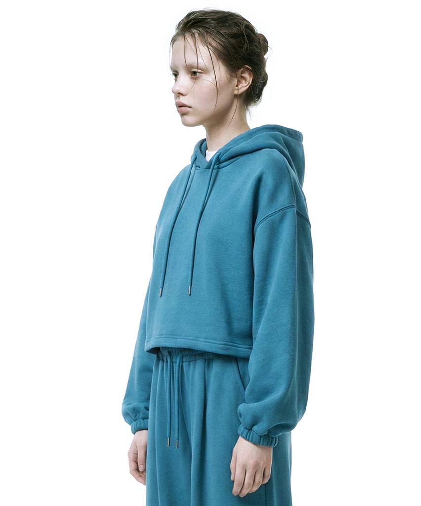 String Oversized Crop Hoodie - Peacock Green