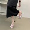 2025 New One-word Strap Open-toed High Heels Women's Shoes Banquet Solid Color Sandals Summer French Temperament Bow