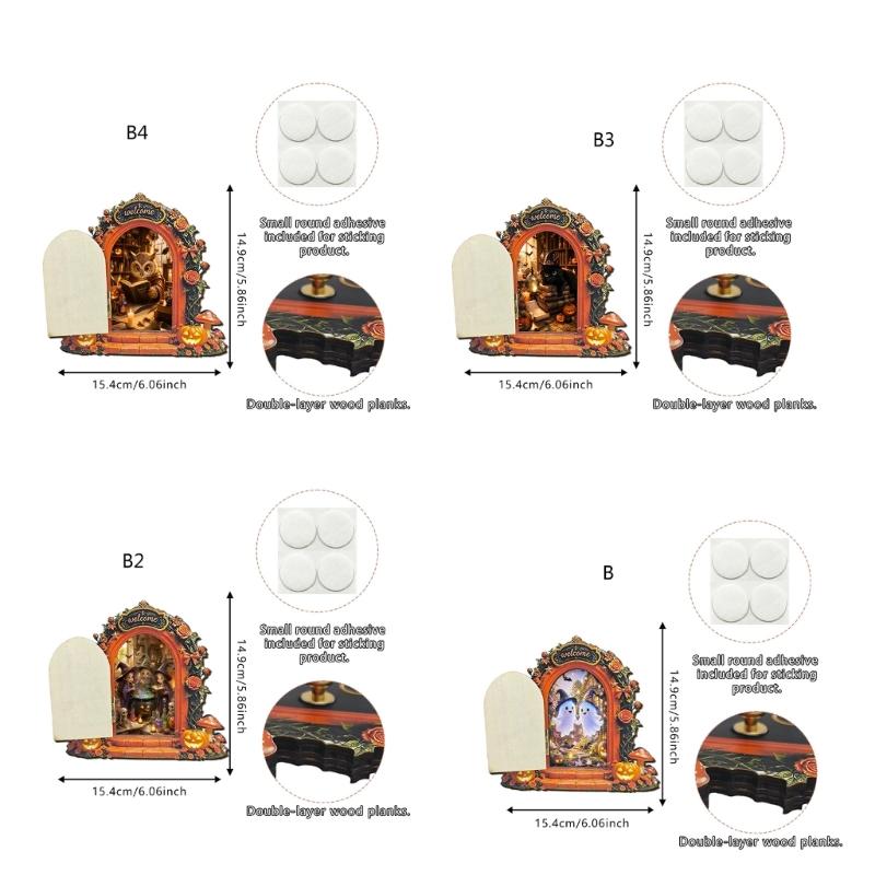 Wooden Indoor Halloween Arched Door Plaque Two Layer Sign with Round Adhesive Mounts for Party Entry Accent Use