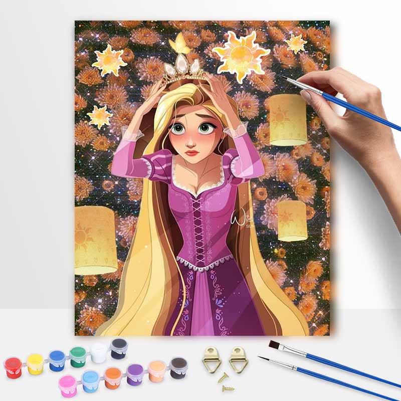 Disney Rapunzel DIY Oil Painting Art Painting Kit Home Wall Decor Handmade Gift Tangled Princess Floating Lanterns Beautiful Wall Art 20x30cm