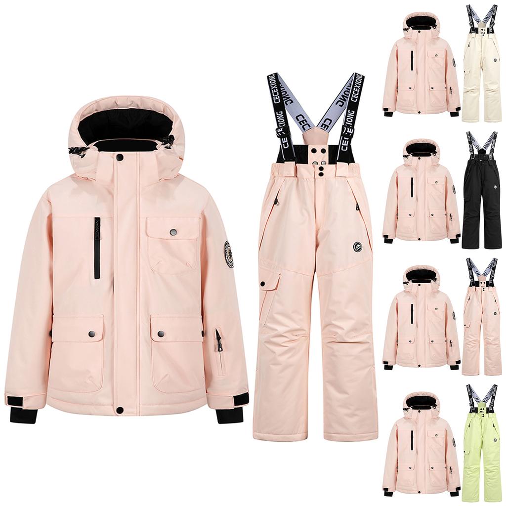 Children's Fashion Skiwear Set Boys' And Girls' Thickened Waterproof Warm Ski Suit Jacket And Trousers Outfit Set
