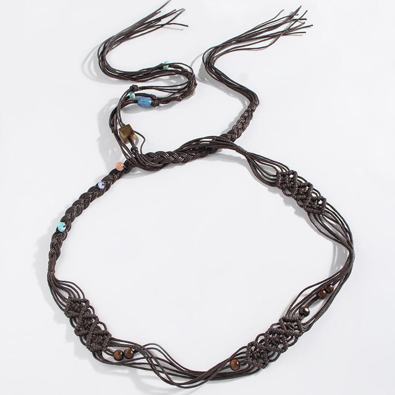 Bohemian Resin Beaded Waist Belt With Handwoven Tie Closure For Ethnic Festival Outfits