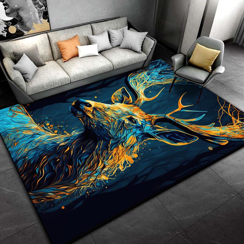 3D Cartoon Nordic Elk Reindeer Area Rug,Carpet Rug for Living Room Bedroom,Child Play Non-slip Floor Mat Sofa Doormat Decoration