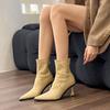 Good Han! Gentle Lavender Pointed High-heeled Short Boots Women's 2024 Autumn Patent Leather Spring and Autumn Single Boots