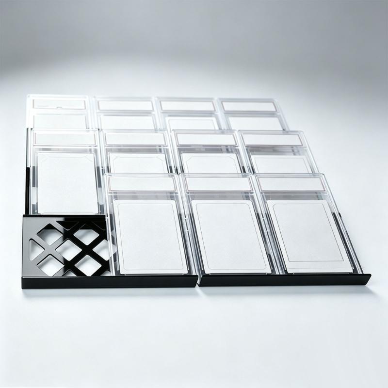 Acrylic Card Display Rack Trading Card Stand with 30 Slot Angled Layout for Desk Viewing Shelf Storage and Collection Display Needs
