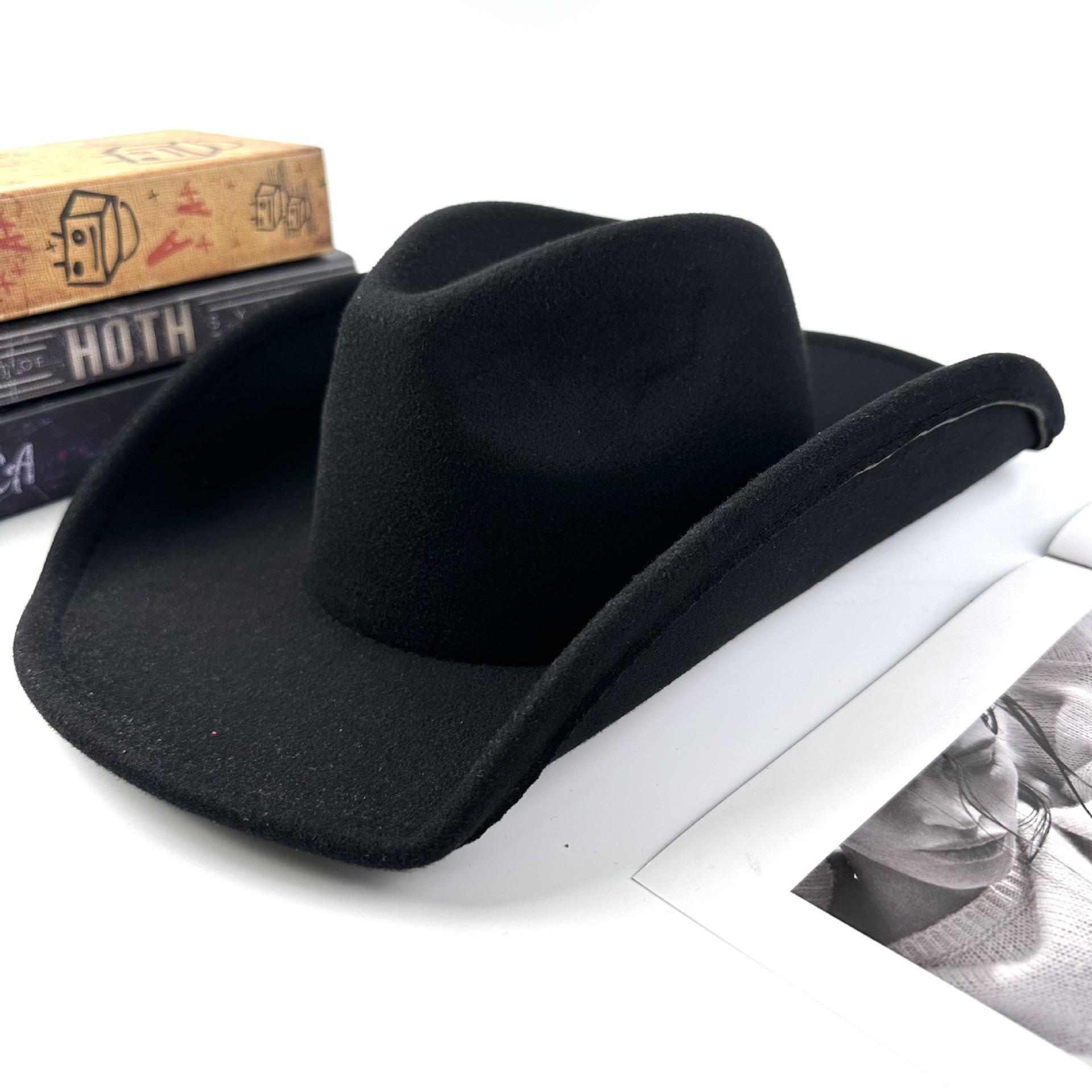 

Western Denim Roll-Brimmed Hat, Light Board Peach Top Woolen Top Hat, Punk Style Big Edge Hat, Men S And Women S Riding Hats M（56-58cm） чорний