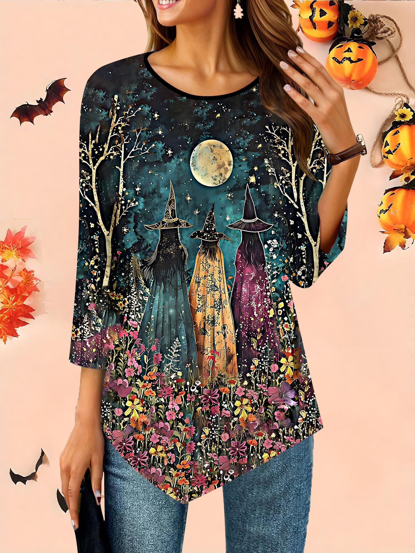 

Женская свободная футболка с круглым вырезом и рукавом три четверти, 3D-рисунок на Хэллоуин, идеальный подарок на Хэллоуин и Рождество 3XL зелёный