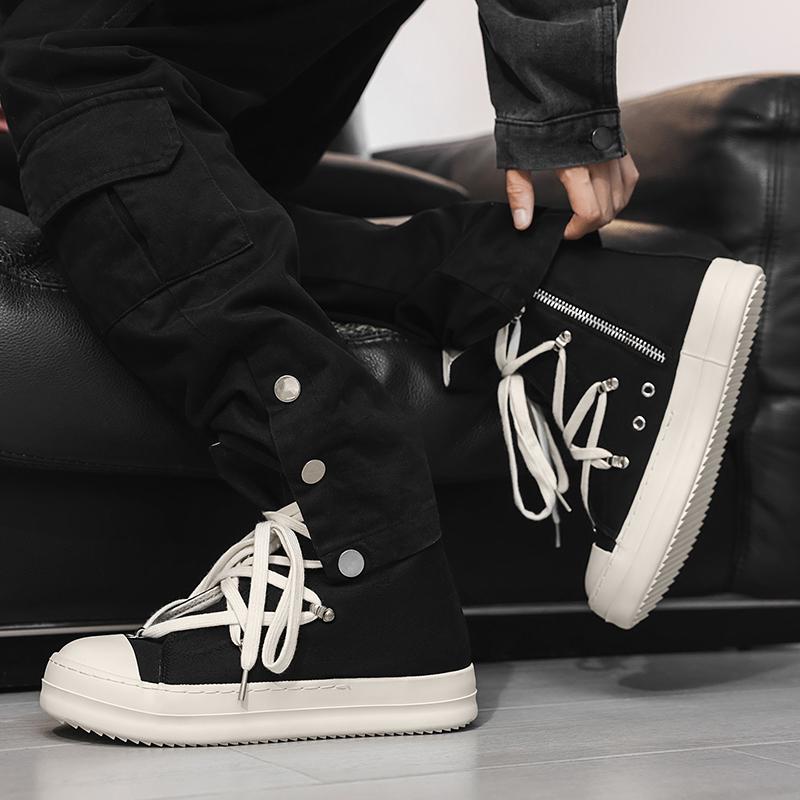 Men's Retro Design Lace Up High Top Shoes Fashionable and Versatile Street Style Cool Board Shoes, Lightweight and Comfortable