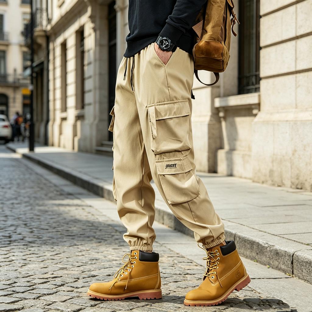 Men's Casual Cargo Pants Loose Fit Plus Size Tapered Multi-Pocket Streetwear Pants for Spring and Fall