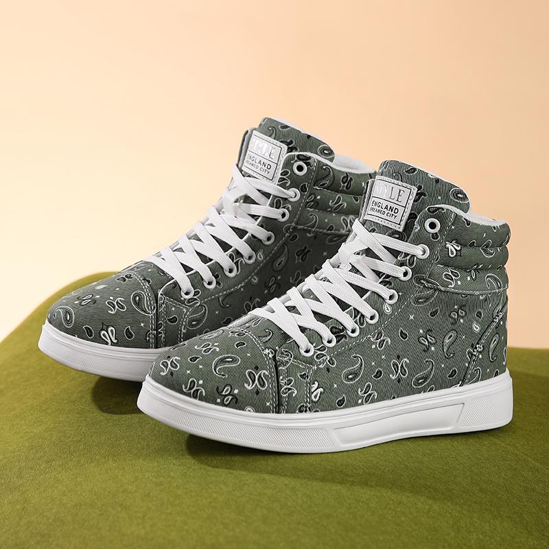 

Skateboard Shoes Men Woman High Top Sneakers Canvas Graffiti Design Comfortable Breathable Unisex Athletic Shoes Size 35-47 47 зелений